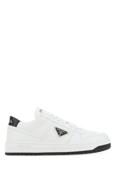 Prada Downtown Perforated Leather Sneaker In White