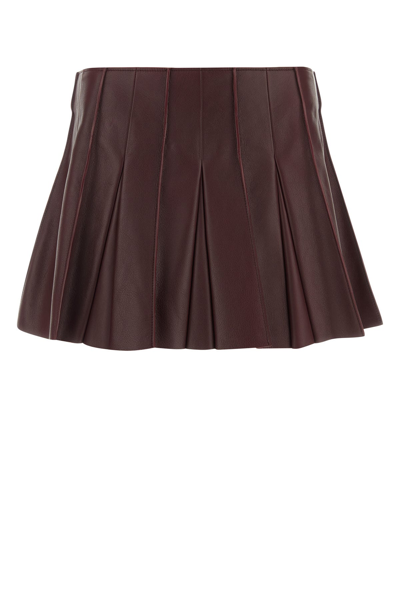 Bottega Veneta Burgundy Leather Mini Skirt In Brown