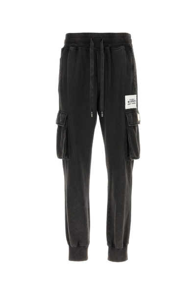 Dolce & Gabbana Logo-patch Tapered Cargo Trousers In Black