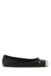 Alexander Mcqueen Black Ballet Flats With Metallic Toe In Smooth Leather Woman In Black/silver