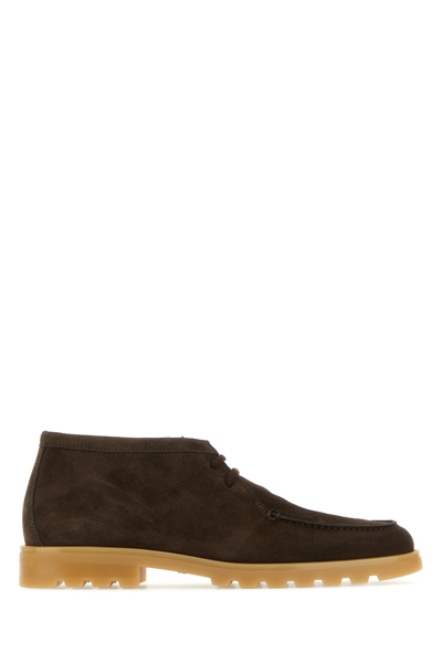Santoni Suede Lace-up Ankle Boots In Brown