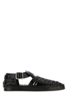 Jil Sander Leather Woven Sandals With Flat Sole And Buckle Detail In Black