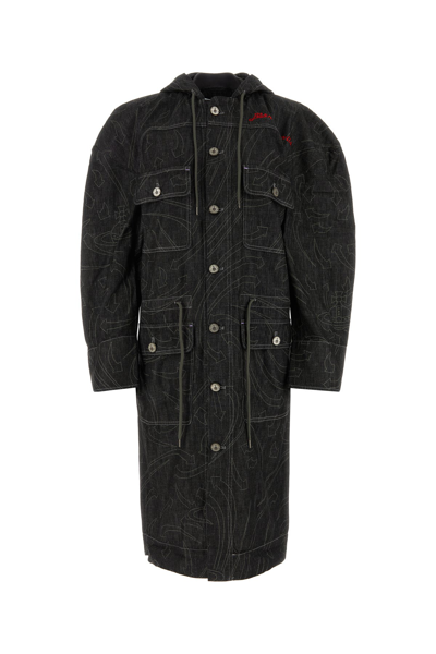 Vivienne Westwood Woman Embroidered Denim Trench Coat In Black