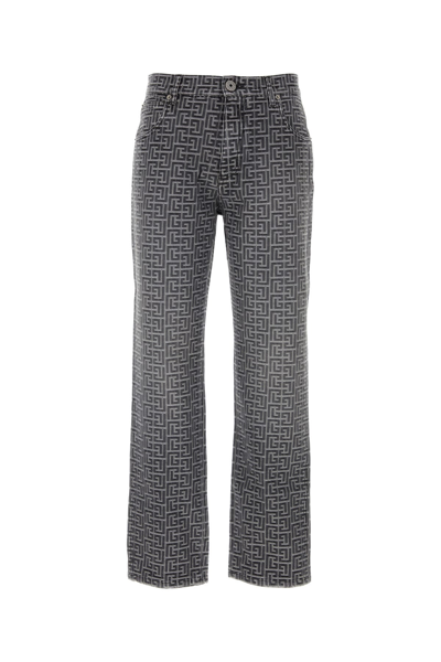 Balmain Monogram Jacquard Straight-leg Jeans In Black