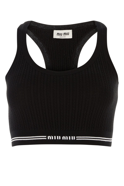 Miu Miu Logo-underband Sleeveless Crop Top In Black