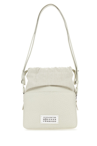 MAISON MARGIELA MAISON MARGIELA CHALK LEATHER AND FABRIC 5AC BUCKET BAG