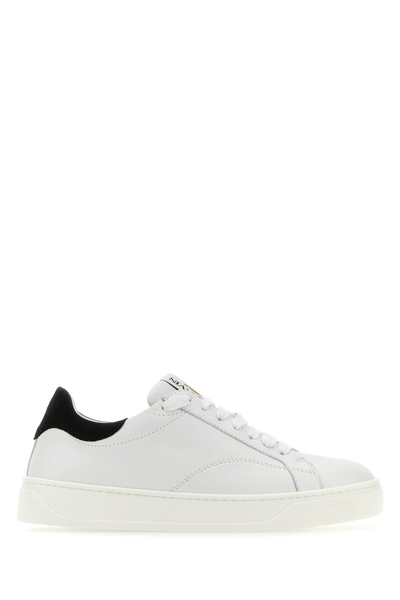 Lanvin White Logo Leather Sneakers In White/black
