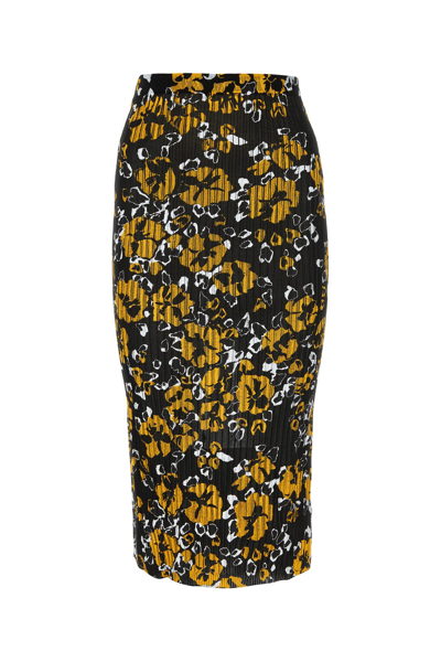 Lanvin Floral Printed Midi Skirt In Black