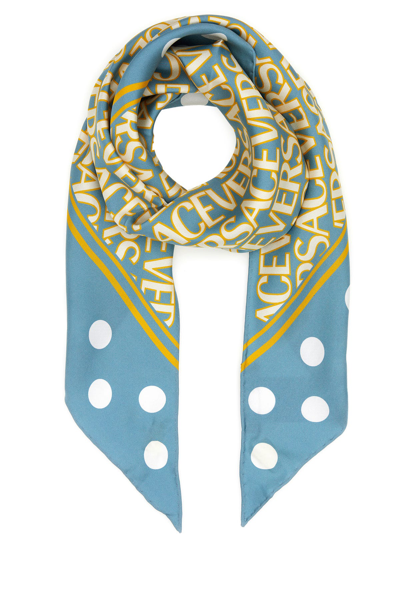 Versace Logo Polka-dot Print Scarf In Yellow