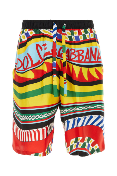 Dolce & Gabbana Bermuda Jogging Twill Di Seta Stampa Carretto In Multicoloured