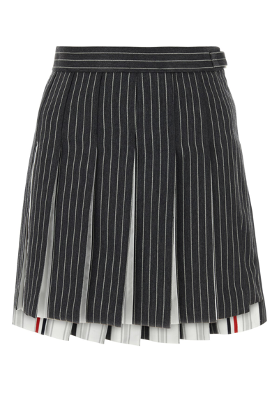 Thom Browne Pinstripe-print Pleated Skirt In Gris