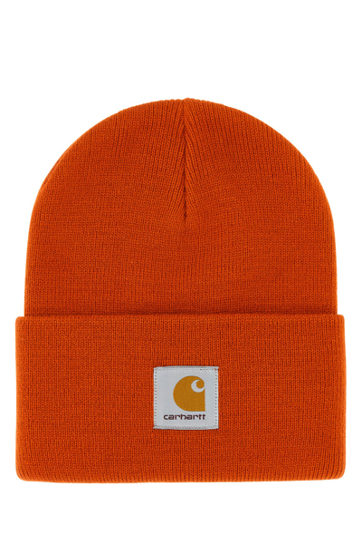 Carhartt Wip Logo Patch Knitted Beanie In Burgundy