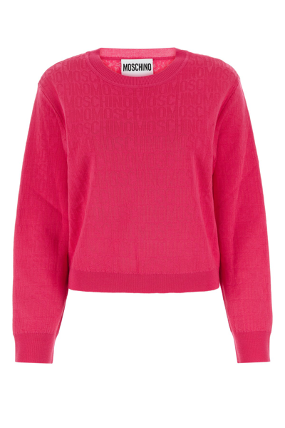 Moschino Logo Jacquard Knit Wool Blend Jumper In Pink