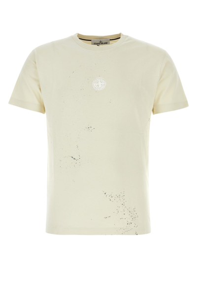 Stone Island Man Ivory Cotton T-shirt In Beige