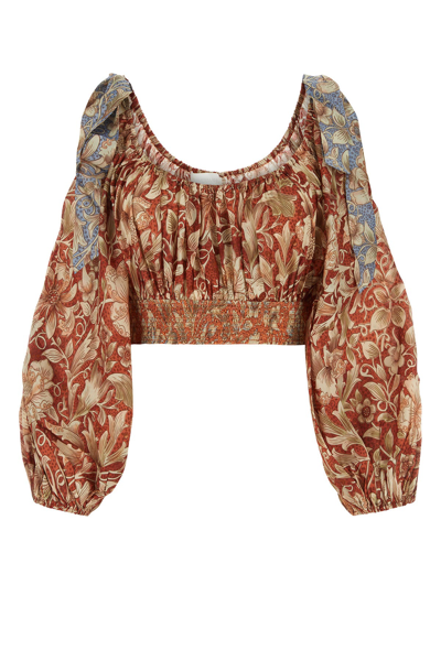 Zimmermann Chintz Cropped Floral-print Silk Crepe De Chine Top In Red
