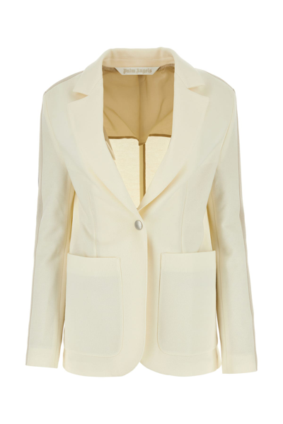 Palm Angels Back Slit Lapel Blazer With Sleeve Bands In Beige