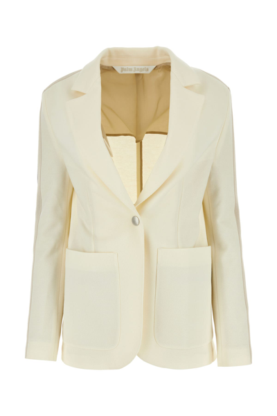 Palm Angels Back Slit Lapel Blazer With Sleeve Bands In White