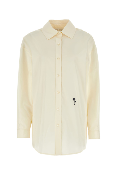 Palm Angels Palms-embroidered Poplin Shirt In Beige