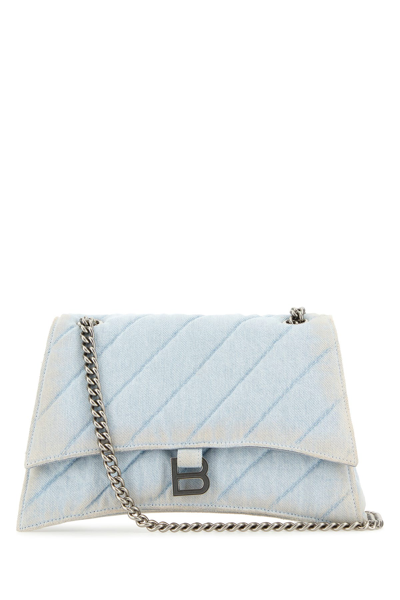 Balenciaga Crush Denim Shoulder Bag In Blue