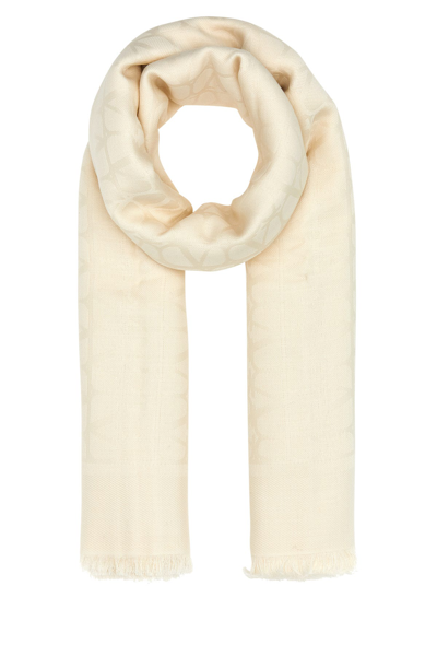 Valentino Vlogo Signature Fringed Edge Scarf In Cream