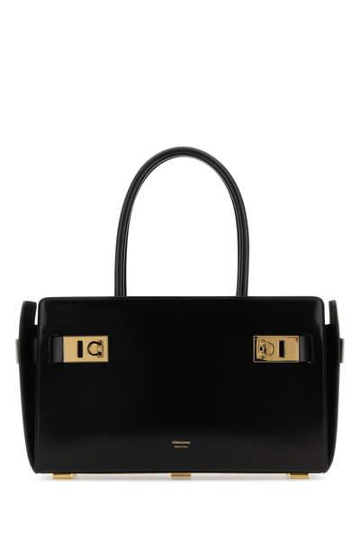 Ferragamo Medium Gancini Leather Tote In Brown