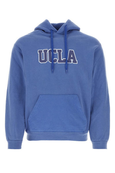 Wild Donkey Cotton Hoodie With Drawstrings And Ribbed Details In Blue