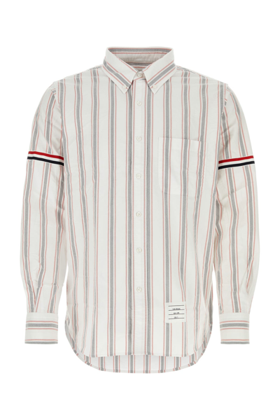 Thom Browne Straight Fit Stripe Grosgrain Band Button-down Shirt In Grey