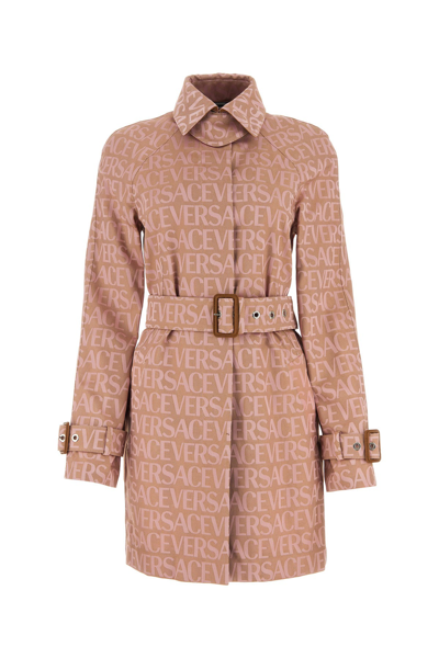 Versace Polyester Blend Trench With Detachable Belt And Back Slit In Pink