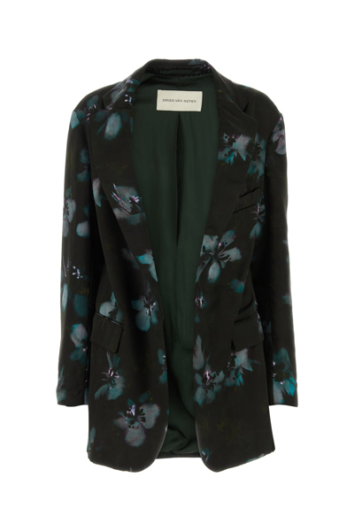 Dries Van Noten Back Slit Floral Satin Blazer In Multi