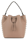 Valentino Antiqued Pink Leather Rockstud Bucket Bag