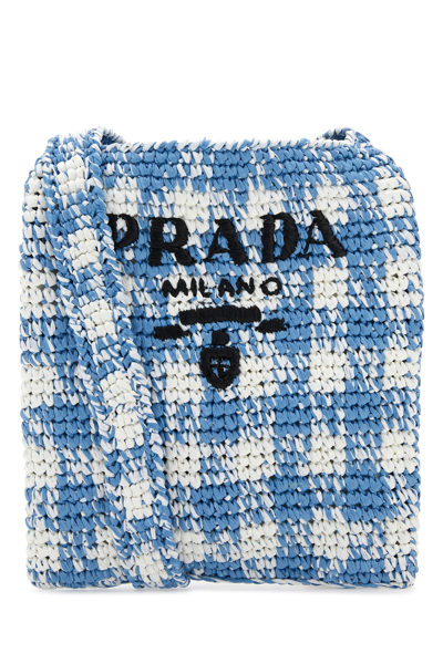 Prada Woman Two-tone Raffia Crossbody Bag In Blue