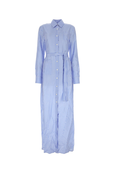 Prada Striped Belted Shirt Dress In Blue