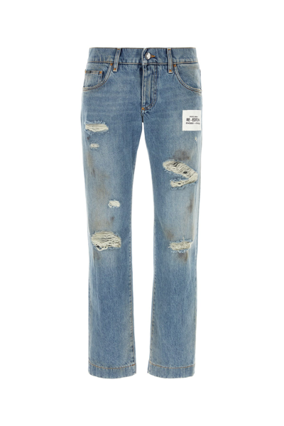 Dolce & Gabbana Straight Leg Distressed Denim Trousers In Blue