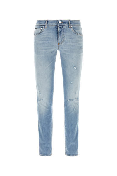 Dolce & Gabbana Logo-plaque Slim-cut Jeans In Blue