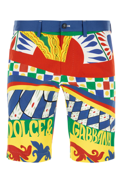 Dolce & Gabbana Cotton Bermuda Shorts With Waist Belt Loops In Multicolor