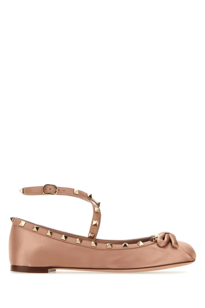 VALENTINO GARAVANI VALENTINO GARAVANI POWDER PINK SATIN ROCKSTUD BALLERINAS