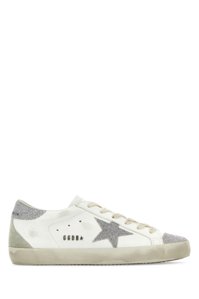 Golden Goose Leather Superstar Sneakers Glitter Detail In White