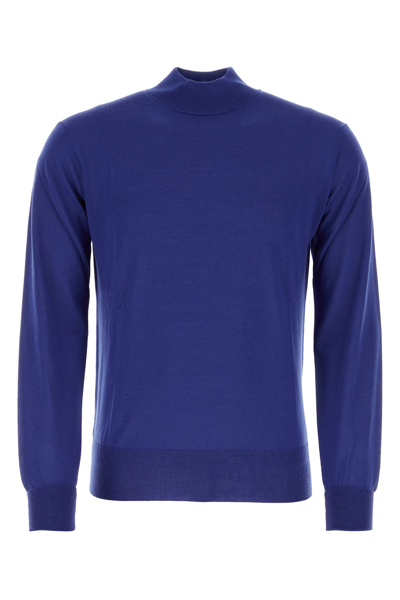 Pt Torino Ribbed Neckline Wool Sweater In Blue