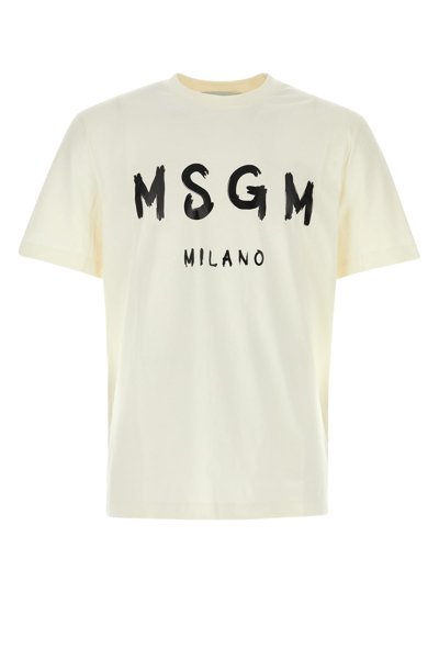 Msgm Cream Cotton T-shirt In Bianco