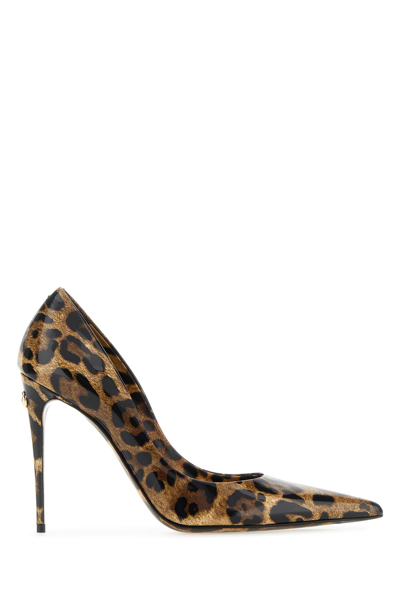Dolce & Gabbana Exotic Print Leather Pumps In Brown