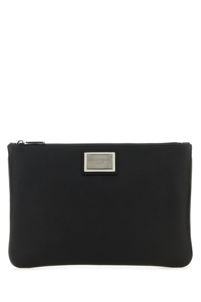 Dolce & Gabbana Leather And Nylon Rectangular Pouch In Black