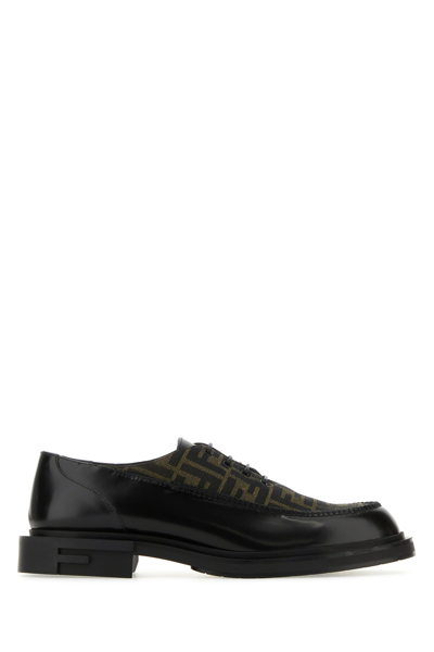 Fendi Leather Lace-up Shoe With Ff Insert In Black