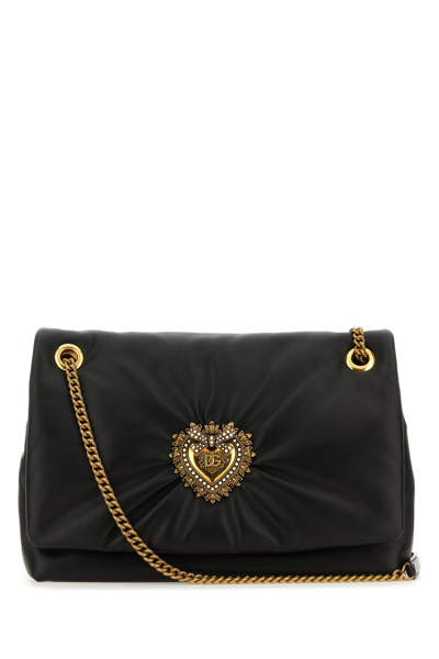 Dolce & Gabbana Medium Devotion Clutch In Calf Leather In Black