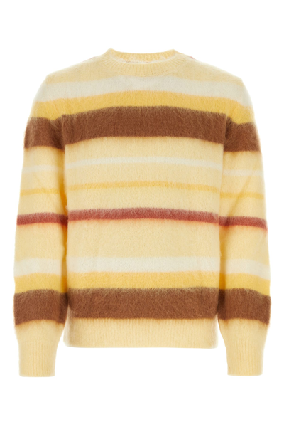 Etro Mens Beige Crewneck Striped-pattern Wool-blend Jumper In Cream