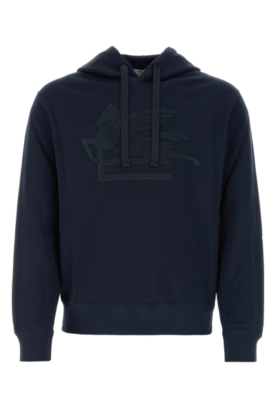 Etro Logo-embroidered Cotton Hoodie In Blue