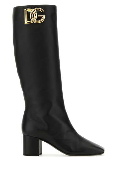 Dolce & Gabbana Jackie Nappa Leather Boots With Square Toe And Chunky Heel In Black