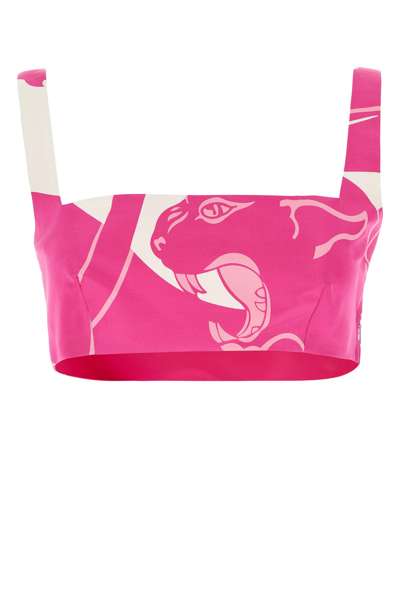 Valentino Printed Silk Crêpe De Chine Crop Top In Pink