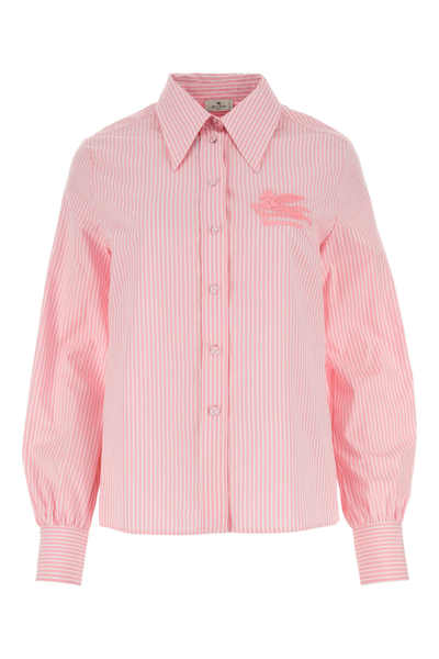 Etro Logo刺绣棉质府绸衬衫 In Pink