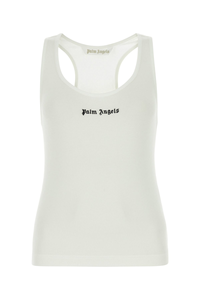 Palm Angels Classic Logo Cotton Jersey Tank Top In White