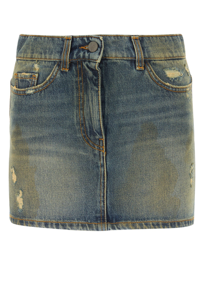 Palm Angels Denim Mini Skirt In Azul